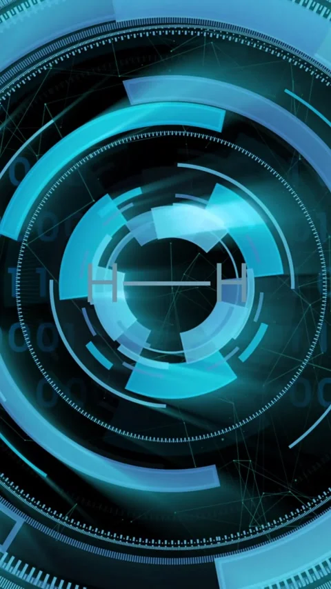 Rotating blue digital interface with binary code and circular patterns, 動画素材 320150431