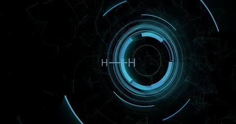 Rotating blue digital interface with binary code and circular patterns, fut.. 写真素材