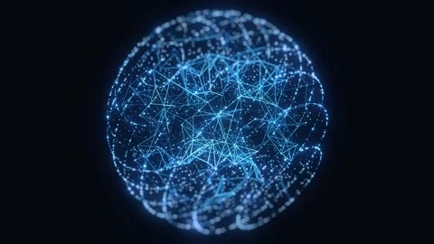 Rotating Blue Digital Sphere Network Particle Loop Abstract Technology Stock Footage 335642827