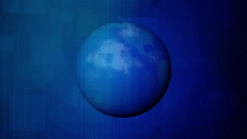Rotating blue earth globe loop animation, digital dot matrix continents on Stock Footage 321687643