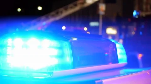 Rotating blue emergency lighting on a German police vehicle. Vídeo Stock 87096607