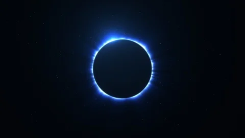 Rotating Blue Flare Solar Eclipse with Light Rays over Starry Sky Loop Stock Footage 90434911