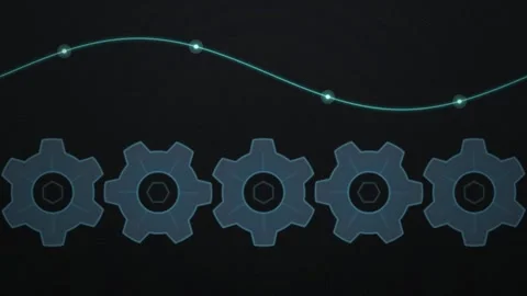 Rotating blue gears cyan wave curve seamless loop motion background Stock Footage 345657725