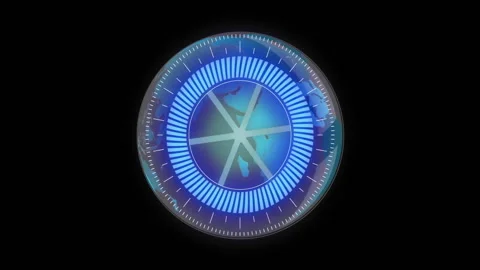 Rotating blue globe with circular data visualization animation over black Stock Footage 305621941