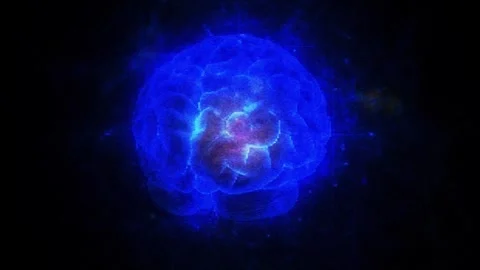 Rotating Blue Holographic Brain with Grid, LCD Mist and Floating Particles FX 動画素材 308418595
