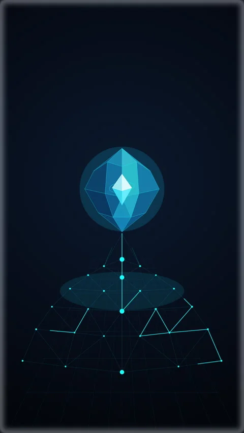 Rotating blue pixel art diamond with digital data lines, futuristic tech mo.. Stock Footage 348343985