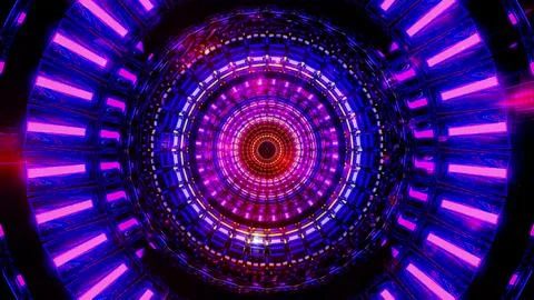 Rotating blue space design with glowing neon particles 3d illustration back.. Stock Illustration