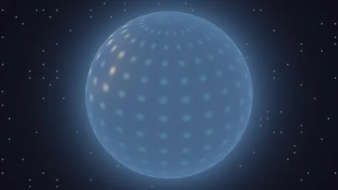 Rotating blue sphere with glowing dots in dark space Stock Footage 340274002