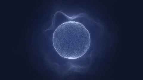 A rotating blue sphere with a grainy surface enclosed in a nebulous shell of Stock Footage 238845456