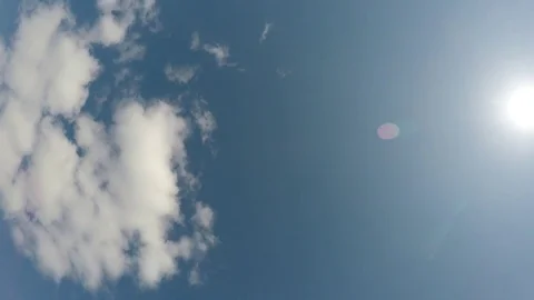 Rotating blue spring sky in bright sunshine with small white clouds background Stock Footage 75709019