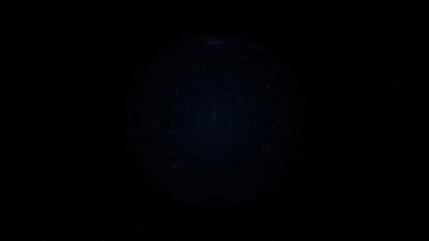 Rotating blue wireframe globe with subtle glowing dots in deep space Stock Photos