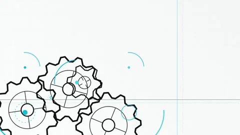 Rotating blueprint gears technical diagram seamless loop background Video stock 345657782