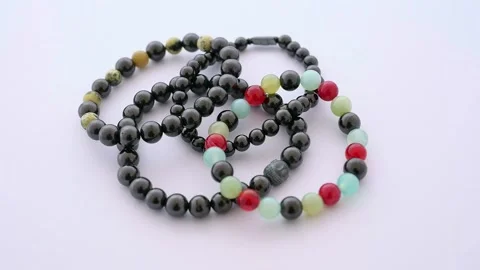 Rotating bracelets made of shungite Video stock 245446320