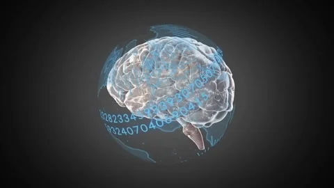 Rotating brain with binary numbers animation on dark background Stock Footage 303616455