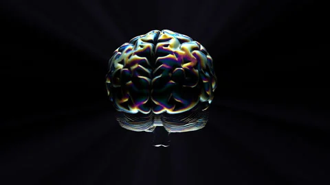 Rotating brain. The penetrating blue rays from the inside of the brain Stock Footage 93997619