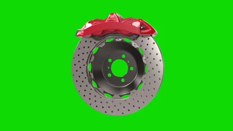 Rotating brake disc and red caliper on green screen background Видео 309121818