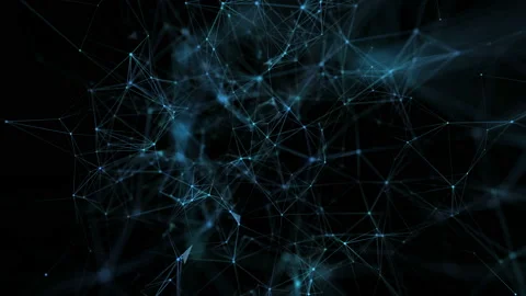 Rotating bright light neon cloud mesh of network connections. Dark background Stock Footage 115629648