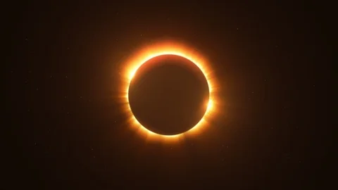 Rotating Bright Twin Flared Solar Eclipse with Light Rays over Starry Sky Loo Stock Footage 90386743