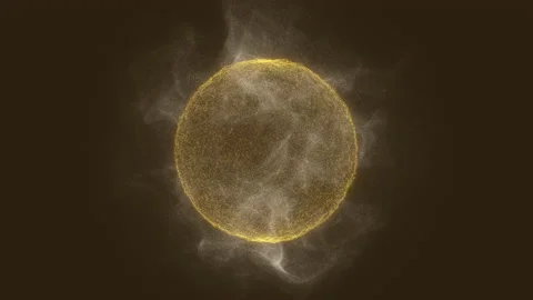 A rotating brown sphere with a granular surface emitting vortices of white p Video stock 238845788