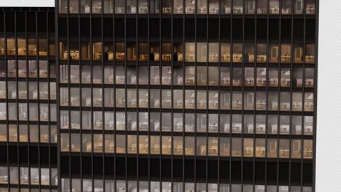 Rotating building at night. animation of a building with alpha channel Stock Footage 296464788