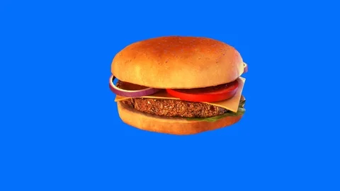 Rotating Burger on a blue background render 3D Vídeos de archivo 85546509