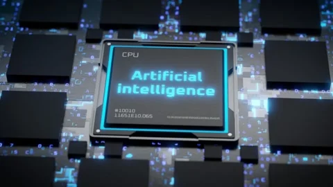 Rotating camera around AI chip installed in electronic board. Development of AI Stock Footage 314549097