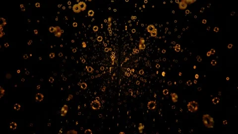 Rotating camera flies through golden rotating gears on black background. 3d rend Видео 297686261