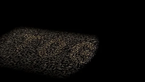 Rotating camera revealing pawn on glossy plane in black void while mesh forming Stock Footage 339722190