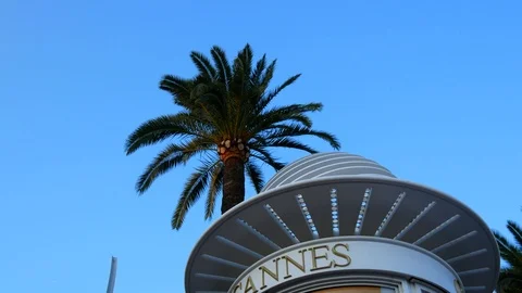 Rotating Cannes title with palm tree Stock Footage 116560024