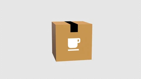 Rotating cardboard package box with cup icon animation transparent backgroun Stockbeeldmateriaal 336888817