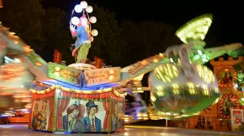 Rotating Carousel At An Luna Park Stock Footage