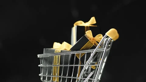 Rotating Cart With Gift Boxes Stock Footage 221197641