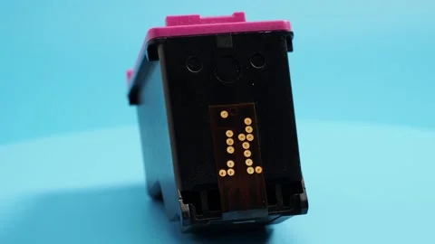 Rotating cartridge with printer ink on a blue background. Stock Footage 231721265