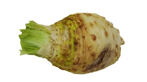 Rotating Celery Root on White Background (Looping) Stockbeeldmateriaal 139738100