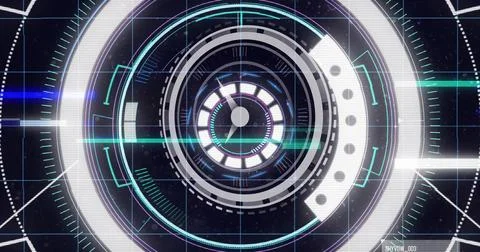 Rotating centered multi-ring HUD interface floating over spacecraft HUD, showing Stock Illustration