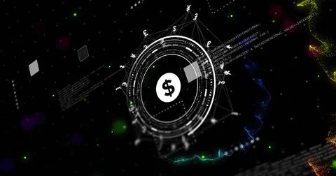 Rotating central circular HUD showing dollar sign in black void, with currency Illustration