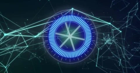 Rotating central holographic interface pulsing in virtual environment, with Ilustração Stock