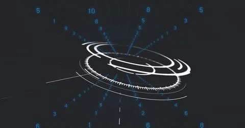 Rotating central HUD rings projecting depth in simulated 3D environment, with Stock Illustration