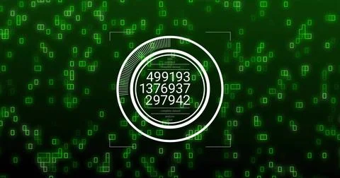Rotating central white ringed HUD showing stacked numeric readouts on digital Stockillustratie