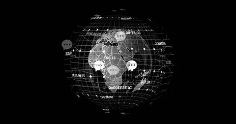 Rotating central wireframe globe showing Africa or Europe overlay in virtual イラスト素材