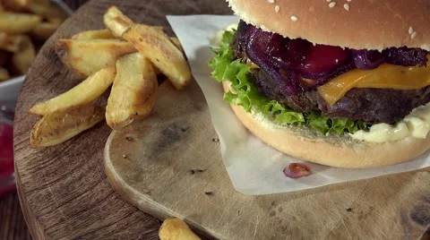 Rotating Cheeseburger (not loopable) Stock Footage 58687216
