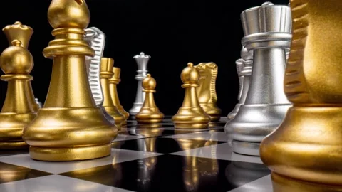 Rotating chessboard with pieces and digital graphics elements, chess notation Stock Footage 222798920