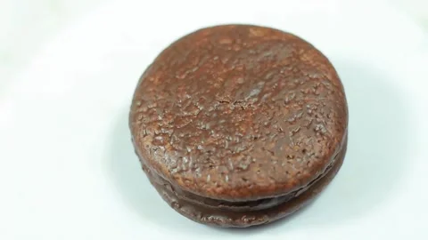 Rotating Chocolate Layered Biscuits on Display Stock Footage 280136695