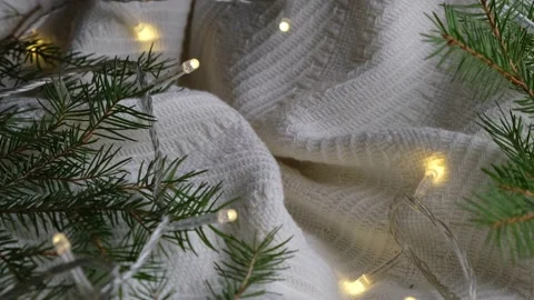 Rotating christmas background with white plaid branches of a christmas tree and Stock Footage 167276009