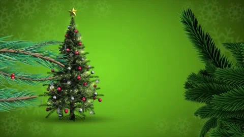 Rotating Christmas tree with falling snow on bright green screen background Stock Footage 320624346