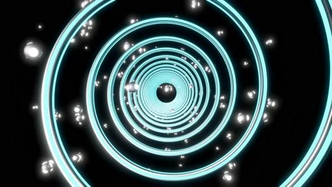 Rotating circle in the center and a glowing particle ball. abstract technolog Stock Footage 212379698