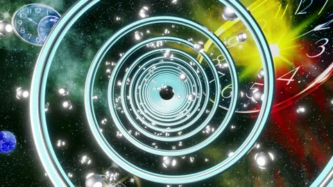 Rotating circle in the center and a glowing particle ball on nebula backgroun Stock Footage 212379740