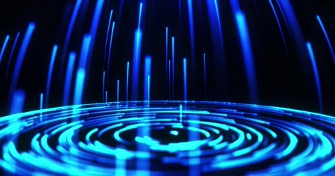 A rotating circle of particles emits blue rays of light, a round data stream Stock Footage 241785688