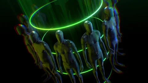 Rotating Circle of Shiny Humanoids Stock Footage 263737790