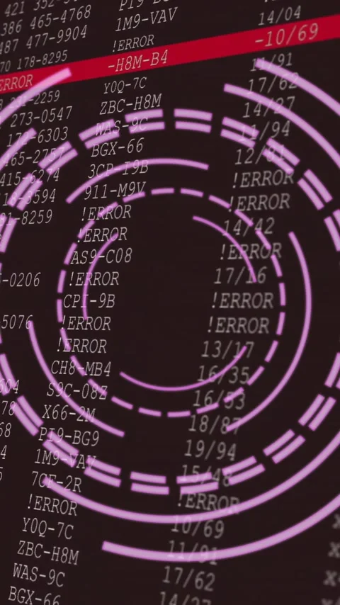Rotating circular animation over error codes and data on dark background Stock Footage 341956790